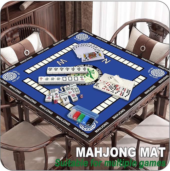 2025 Mahjong Mat,32.4 * 32.4 Inch Mahjong Mat for Table - Premium Noise Reduction and Non-Slip Game Mat Surface for Poker, Board Games Table Mat, Card Games, Tile Games