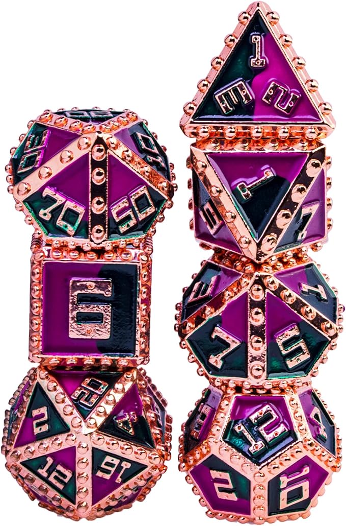 UDIXI Metal Dice Set, Metal DND Dice Set Rivet D&D Set for Dungeons and Dragons Role Playing Games (Red Copper-Purple Green)