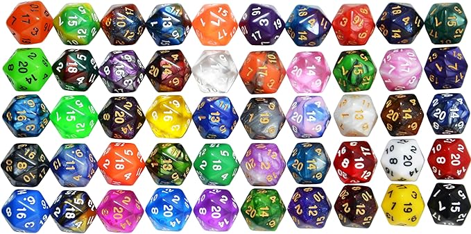 SmartDealsPro 50-Pack D20 20 Sided Dice Polyhedral Dice with Pouch for DND RPG MTG Table Game (D20, Mix Color)