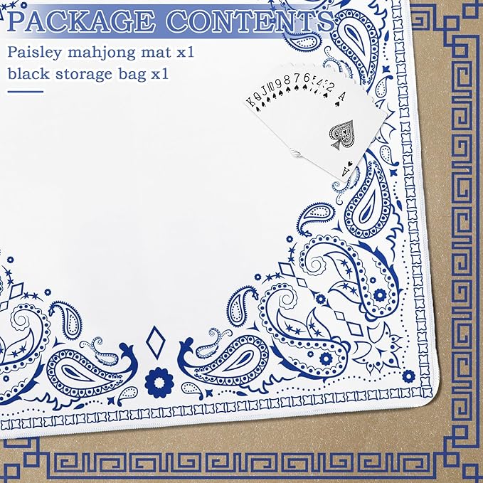 22inch Mini Mahjong Mat for Travel Set Blue and White Floral Mah Jongg Mat Cute Paisley Small Mahjong Accessories Gifts Domino & Tile Game Table Mat