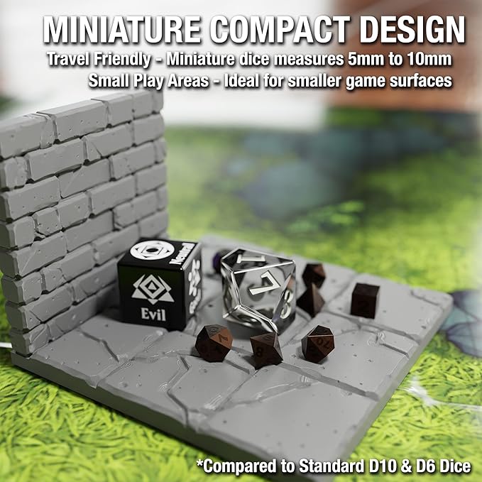 Citadel Black Micro Dice - Set of 21 Metal Roleplaying Dice with Drawstring Storage Pouch, Tiny Polyhedral, Designed for D&D, Pathfinder, and Other Tabletop Campaign Games