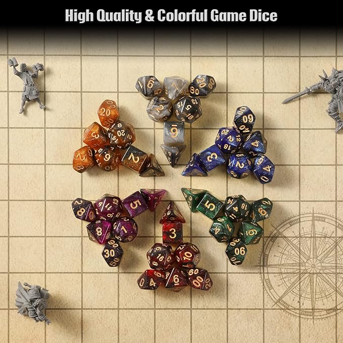 DND Dice Set, 42 Pcs polyhedral dice Set with 6 Colorful Animal Pattern Dice Bag and PU Leather and Velvet dice Tray for Dungeons and Dragons D&D RPG MTG Table Games Starry Sky