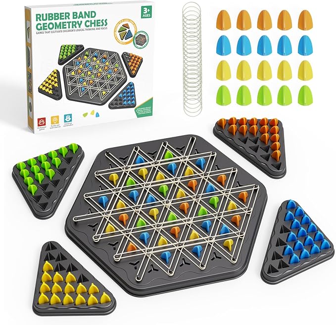 Chain Triangle Chess Game, Strategy Board Games for Kids 4-6-8-12, Chess Board Games for Adults, Family Games for Kids Adults, Triangle Rubber Band Game, 2 to 4 Players, Kids Christmas Birthday Gifts