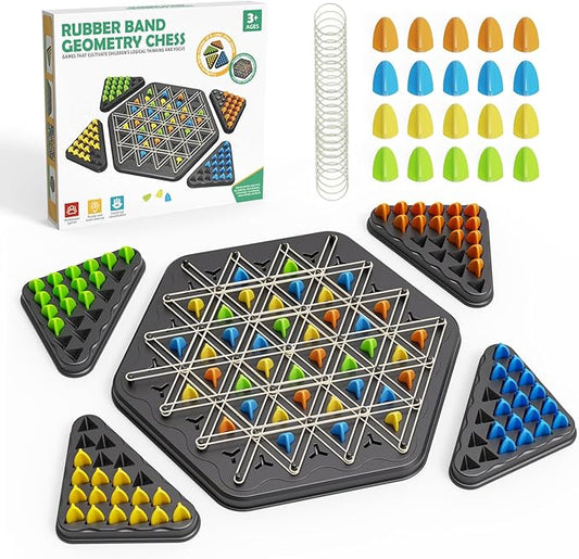 Chain Triangle Chess Game, Strategy Board Games for Kids 4-6-8-12, Chess Board Games for Adults, Family Games for Kids Adults, Triangle Rubber Band Game, 2 to 4 Players, Kids Christmas Birthday Gifts