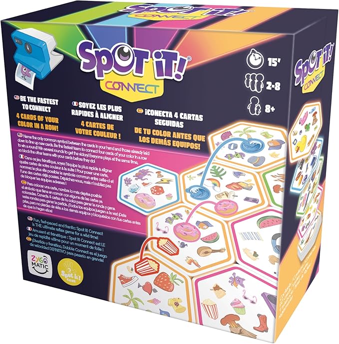 Spot It! Connect - Fast-Paced Team Matching Game, Quick Reflexes! Fun for Game Night with Family and Friends, Great for Kids & Adults, Ages 8+, 2-8 Players, 15 Minute Playtime, Made by Zygomatic