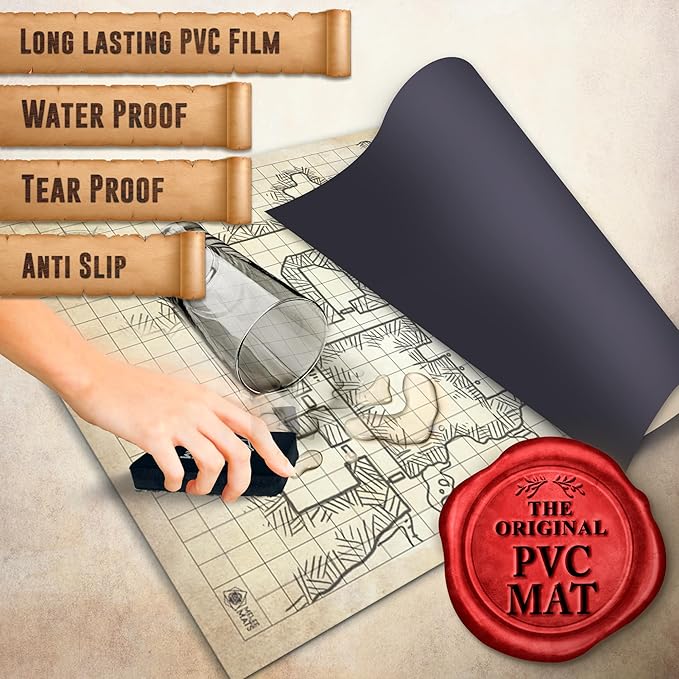 Melee Mats DND Map Starter Kit for Dungeons & Dragons Game - 24” x 36", Wet/Dry Erase Battle Terrain Grid - Ultimate Tabletop Gaming Experience with Accessories