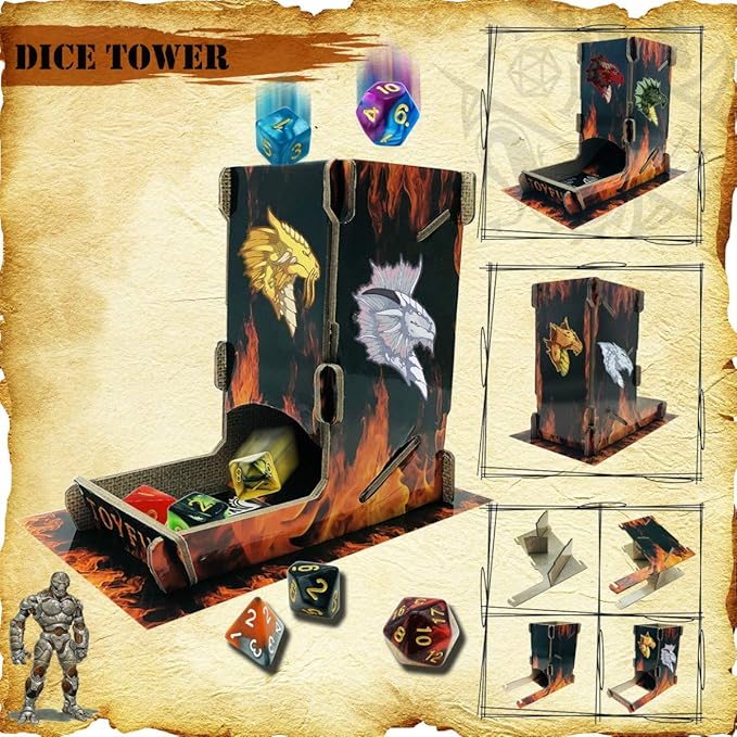 6 Sets DND Dice Polyhedral Dungeons and Dragons DND RPG MTG Table Game Dice Bulk with Free Six Drawstring Bags and D&D Dice Tower Black