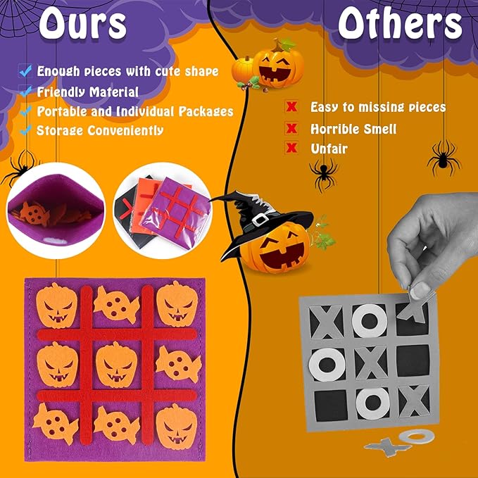 12 Pack Halloween Party Favors Tic Tac Toe Board Games for Kids 4-8 8-12, Halloween Treats Non Candy Goodie Bag Stuffers, Bulk Toys Gifts for Boys Girls Classroom (Bulk Pack of 12)