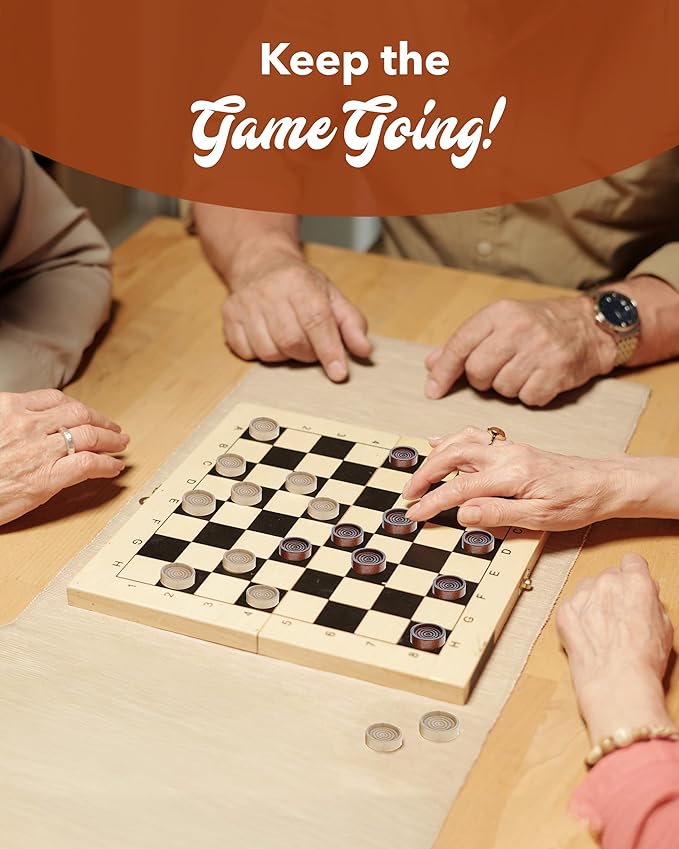 WE Games Wooden Checkers Pieces Only (1.5 inch), Checker Board Game & Backgammon Pieces, 24 Brown and Natural Stained Stackable Ridges with a Drawstring Storage Bag, Replacement Game Piece