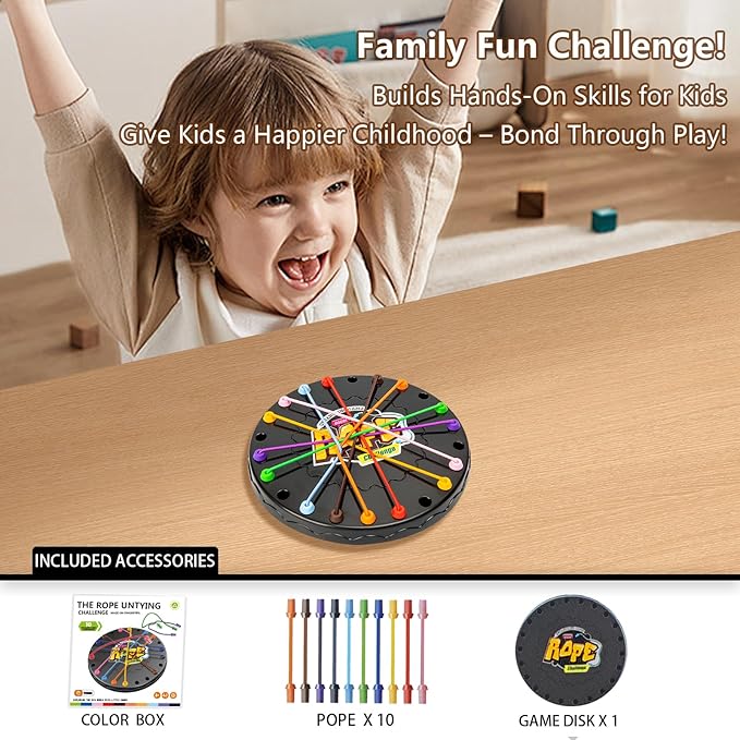 Brainy Knots Puzzle Game for Kids & Adults - Mini Travel Size Family Games with 10 Knot Challenges, Perfect for Road Trips, Chess Board Enthusiasts & Juegos para Niños