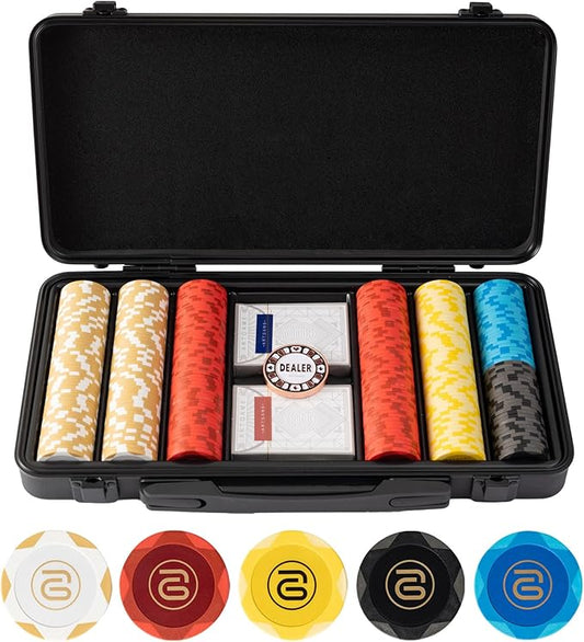 ARTGAME 14g Clay Poker Chips Set for Texas Hold'em, 300 PCS [Blank] With Case, Bright Colored Easy to Distinguish - Ideal Gifts for Players