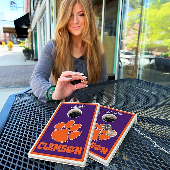 Tabletop Cornhole Game Set | Officially Licensed College Mini Football Cornhole Board Game | Includes Coins