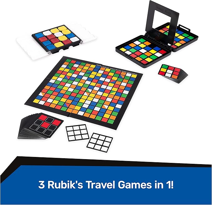Rubik's Pack & Go, 3 Game Bundle Race Flip Capture 2-Player Sequence Board Games 3D Puzzle Travel Game Gift Set, for Adults & Kids Ages 7+ Amazon Exclusive