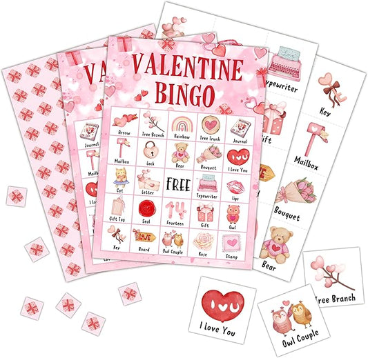 Valentine Bingo Cards, Valentine's Day Bingo Games for 24 Players, Valentine Games for Family Friends Large Group Activities, Valentine Party Favors Supplies Decorations(18)