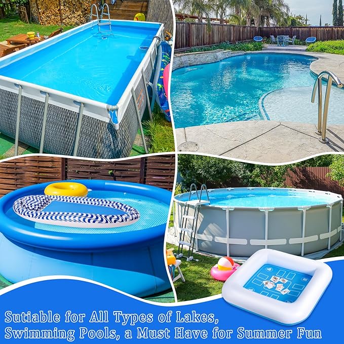 Pool Inflatable Game Table with Waterproof Playing Cards(35.5 inches×35.5 inches,Blue/White)