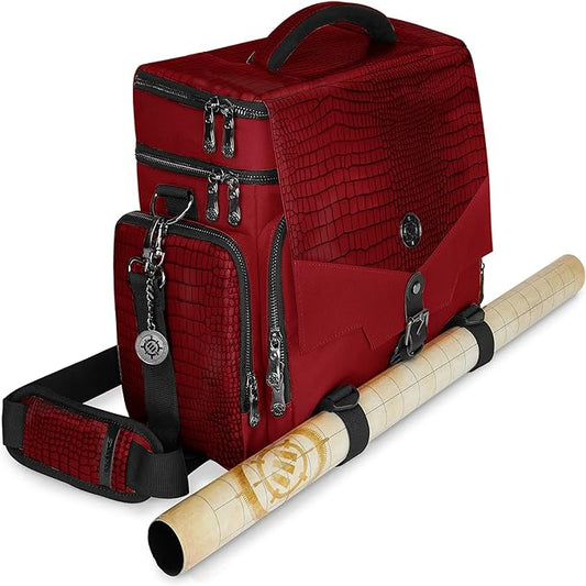 ENHANCE Travel Bag for DND Collector's Edition, Bag Compatible with Dungeons and Dragons, Battle Mat Holder, Dice Pockets and Accessories, Carry 4-8 Books (Red Dragon)