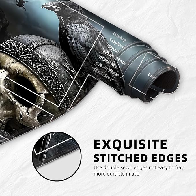 for MTG Playmat with Zones Storage Bag, for TCG Playmat and Playing Card Mat for Magic Board Games, Skull Axe Non-Slip Stitched Edges Game Mat, Rollable Foldable Card Playmats