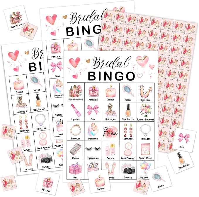 Bridal Shower Bingo Card Set - 24 Players, Wedding Shower Bachelorette Party Activities for Family Friends, Bingo Game Engagement Party Favor Supplies, for Adult Teen -11