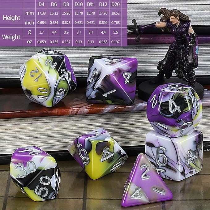 CiaraQ DND Polyhedral Dice Set for Dungeons and Dragons RPG MTG Role Playing Table Games-with 1 Dice Pouch (Purple+Yellow+Black+White)
