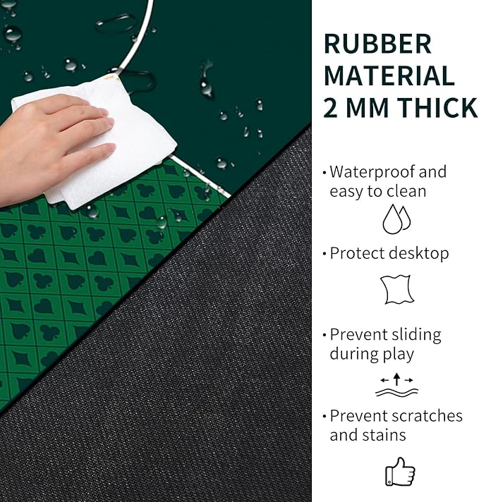 nuveti 24/31/39/47/55 inch Square Foldable 6-Player Texas Poker Card Tabletop Layout Portable Anti-Slip Rubber Board Game Mat Texas Hold'em Poker Mat for Family Game, Casino, Party
