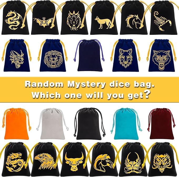 QMAY Polyhedral Dice - 8PCS Mystery Dice Set, Various Styles DND Dice, Random D&D Dice Patterns & Dice Bag, DND Gifts, Suitable for Dungeons and Dragons, RPG, MTG,Role Playing Table Game