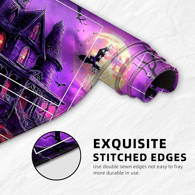 for MTG Playmat with Zones Storage Bag,for TCG Playmat and Playing Card Mat for Magic Board Games, Haunted House Non Slip Stitched Edges Game Mat, Rollable Foldable Card Playmats