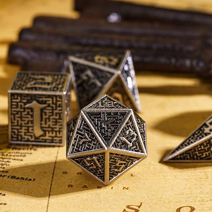 UDIXI Metal DND Dice 7PCS Polyhedral Dice Set D&D Metal Dice Ancient Silver for RPG Dungeons and Dragons Role Playing Games