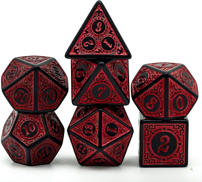 DND Dice Set-D&D Polyhedral Dice (7 Pcs) with Leather Dice Bag for Dungeons and Dragons Role Playing Dice Games RPGs (Red with Black Edge)