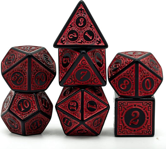 DND Dice Set-D&D Polyhedral Dice (7 Pcs) with Leather Dice Bag for Dungeons and Dragons Role Playing Dice Games RPGs (Red with Black Edge)