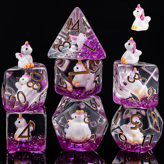 Resin Unicorn D&D Dice Set, Polyhedral Dice for Dungeons and Dragons, DND RPG, MTG, 7PCS(D20, D12, D10, D8, D6, D4)