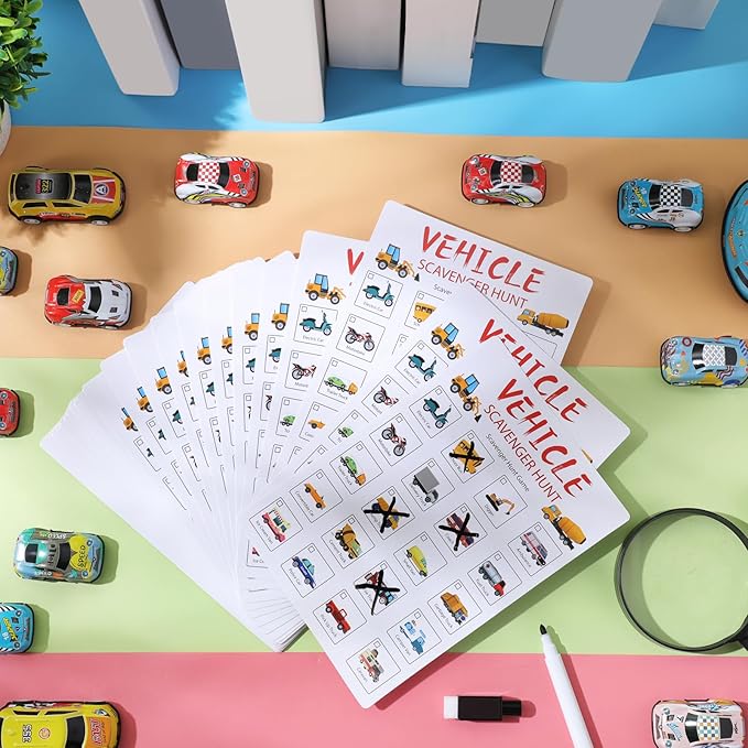 Hoolerry 30 Pcs Nature Scavenger Hunt for Kids Road Trip Game Car Scavenger Hunt Cards Travel Activities Camping Games Outdoor Indoor Seek Activity for Kids Adults(Vehicles)