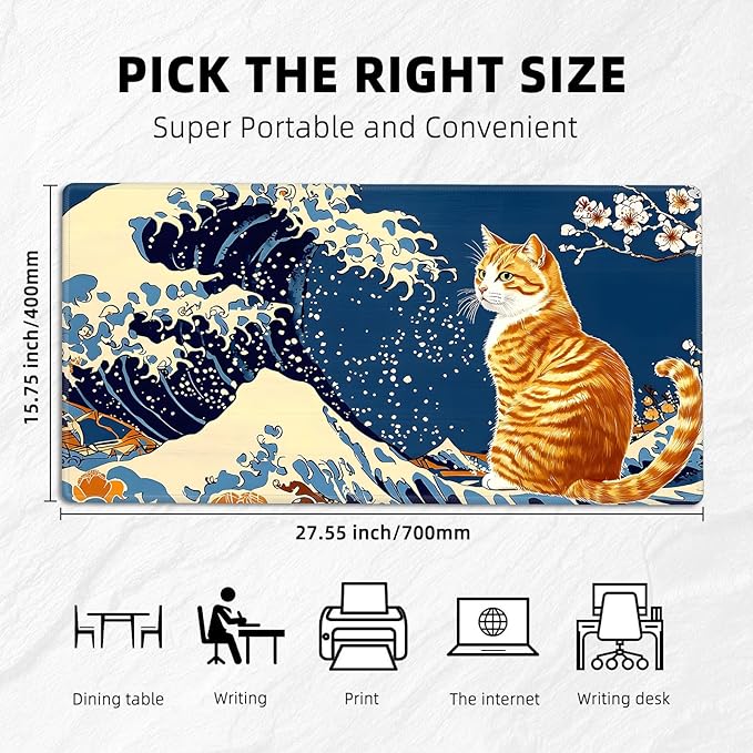 for MTG Playmat with Storage Bags, Card Playmat for TCG Card Playing Game,Rollable & Foldable for PTCG and Board Game Mat for Cards,Non-Slip Cat Wave Desk Mat for Home Office