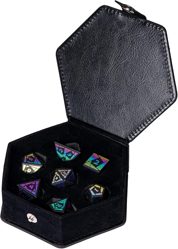 UDIXI Obsidian Dice Set, 7PCS Stone DND Dice with Colorful Pattern, Handmade Polyhedral Dice Set for D&D Dungeons and Dragons Role Playing Games and Other Tabletop Game
