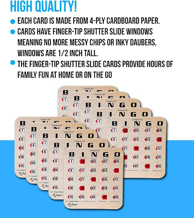 Regal Bingo Bulk Bingo Cards with Sliding Windows - Reusable Large Print Bingo Game Cards for Adults Large Group - 200 Pack, Woodgrain