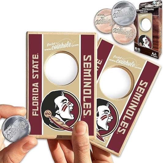 Tabletop Cornhole Game Set | Officially Licensed College Mini Football Cornhole Board Game | Includes Coins
