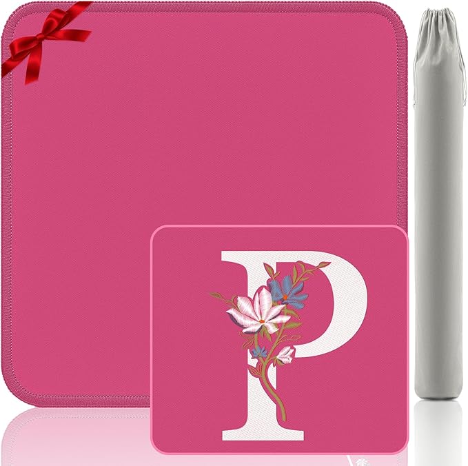 Mahjong Mat | Neoprene Anti-Slip Noise Reduction, Simple Design & Embroidery | 32.4x32.4 Inch Pink | Perfect for Mahjong, Board Games & Tile Games | Elegant Gift(Custom P Letter)