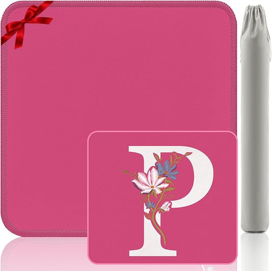 Mahjong Mat | Neoprene Anti-Slip Noise Reduction, Simple Design & Embroidery | 32.4x32.4 Inch Pink | Perfect for Mahjong, Board Games & Tile Games | Elegant Gift(Custom P Letter)