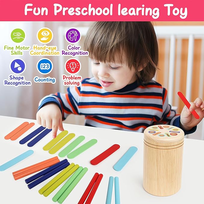 Wooden Sorting Toys Montessori Color & Shape Sorter Class Activity Toddlers Fine Motor Game for Colors and Shapes Recognition, Birthday New Year Valentine's Gifts for 2-5 Year Old Boys and Girls