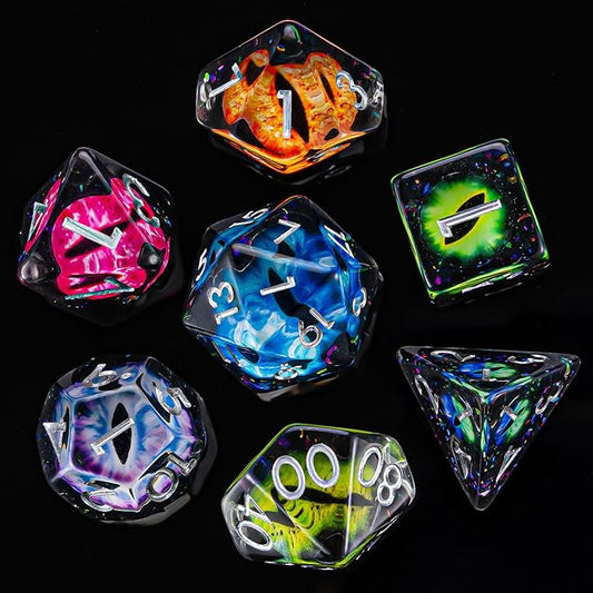 DND Resin Eyes Dice Set, Red D&D Polyhedral Dice for Dungeons and Dragons RPG, MTG Role Playing Games D and D Dice 7pc D20 D12 D10 D8 D6 D4