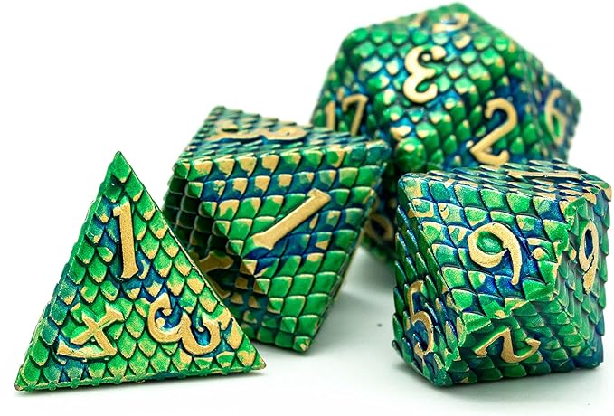 UDIXI DND Metal Dice Set, Dragon D&D Polyhedral Dice Set for Dungeons and Dragons Role Playing Games and Other Tabletop Game (Green)