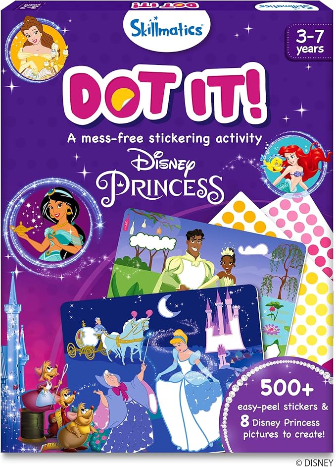 Skillmatics Dot It Sticker Art Activity - Disney Princess, Mess-Free Fun for Kids, 500+ Stickers, Craft Kits, DIY Scrapbooking Activity, Travel Toys, Gifts for Girls & Boys Ages 3, 4, 5, 6, 7