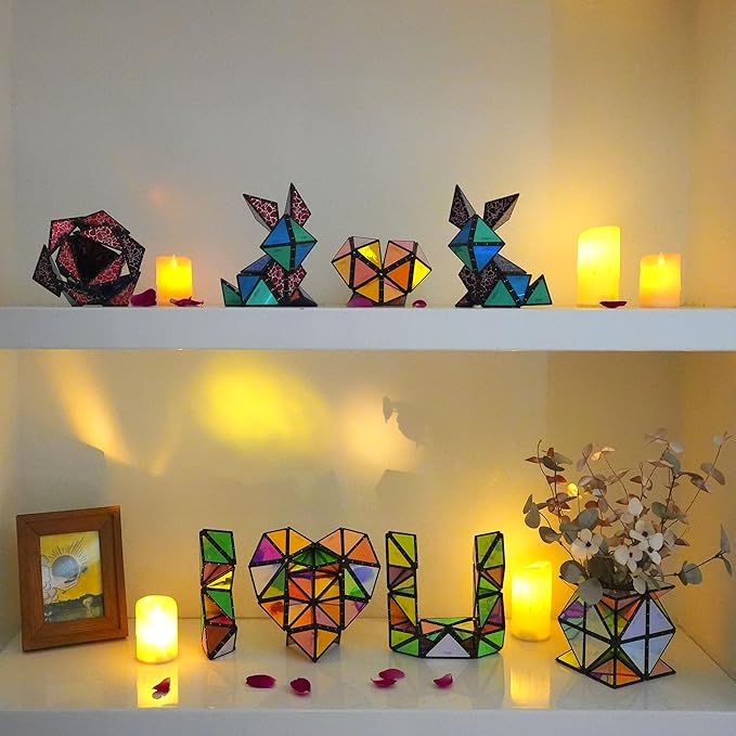 TOSY Magnet Pyramid - 1 Cube Transforms into 1 Billion Shapes, 12 Pieces, 243 Rare Earth Magnets, Glowing, Holographic Magnet Tiles Creative Puzzle STEAM Toy, Mixed Set