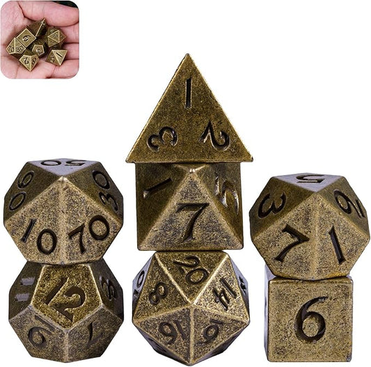 UDIXI 12mm Mini DND Dice Metal Dice Set D&D, 7-Die Polyhedral Dice Set for Dungeons and Dragons Role Playing Game (Bronze)