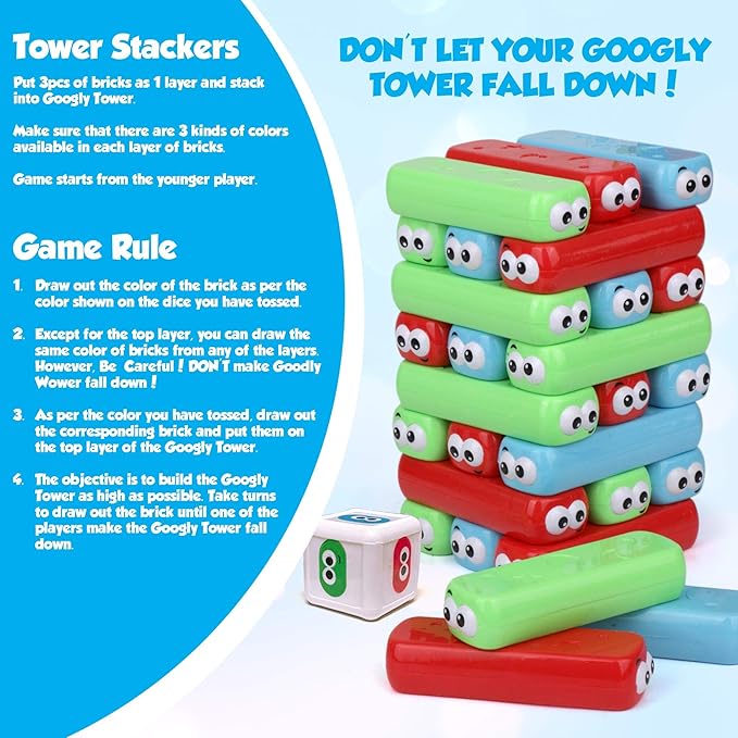 Point Games Googly Tower - Stacking Tower Game with Fun Design - Developmental & Interactive Puzzle, Test Stabilizing Skills- Ages 3+