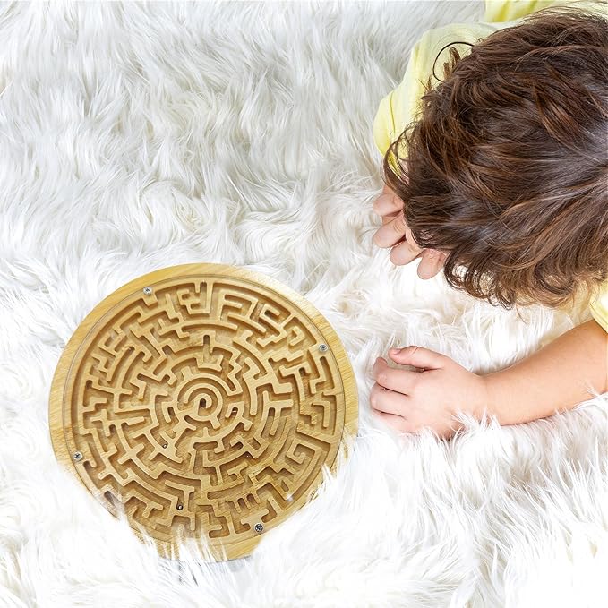 Round Wooden Labyrinth Board Game,Marble Maze for Education and Fun Strategy Game,Brain Teasers Puzzle Toy Gifts for Kids Teens Adults