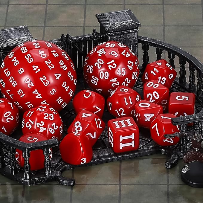 CiaraQ DND Polyhedral Dice Set (15pcs) D4-D100 Game Dice with Dice Bag for Dungeons and Dragons Role Playing Table Games (Red & White)