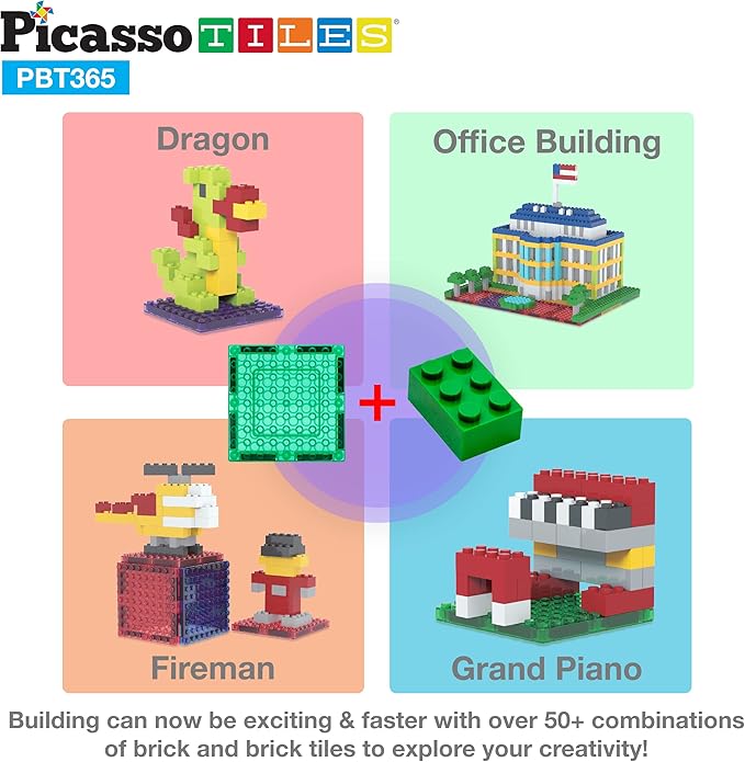 PicassoTiles 316 PCs Activity Table with Magnetic Tiles and Building Brick Blocks, Playset Table with Magnetic Action Figures & Storage Included, Can be Use as Water & Sand Tables STEM Toys Ages 3+