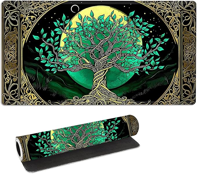 for MTG Playmat with Storage Bags, Card Playmat for TCG Card Playing Game,Rollable & Foldable for PTCG and Board Game Mat for Cards,Non-Slip Celtic Tree of Life Desk Mat for Home Office