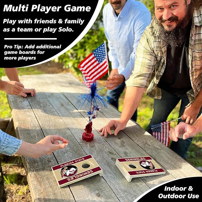 Tabletop Cornhole Game Set | Officially Licensed College Mini Football Cornhole Board Game | Includes Coins