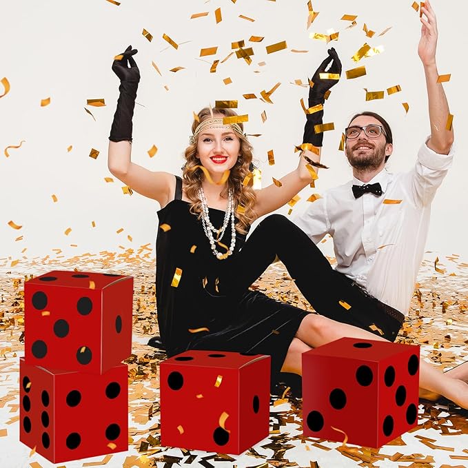 16PCS Large Casino Dice Boxes 11 Inch Casino Theme Party Decoration Jumbo Giant Dice Favor Boxes Bulk for Board Game Night Table Centerpiece Las Vegas Graduation Prom Birthday Party Supply, Red
